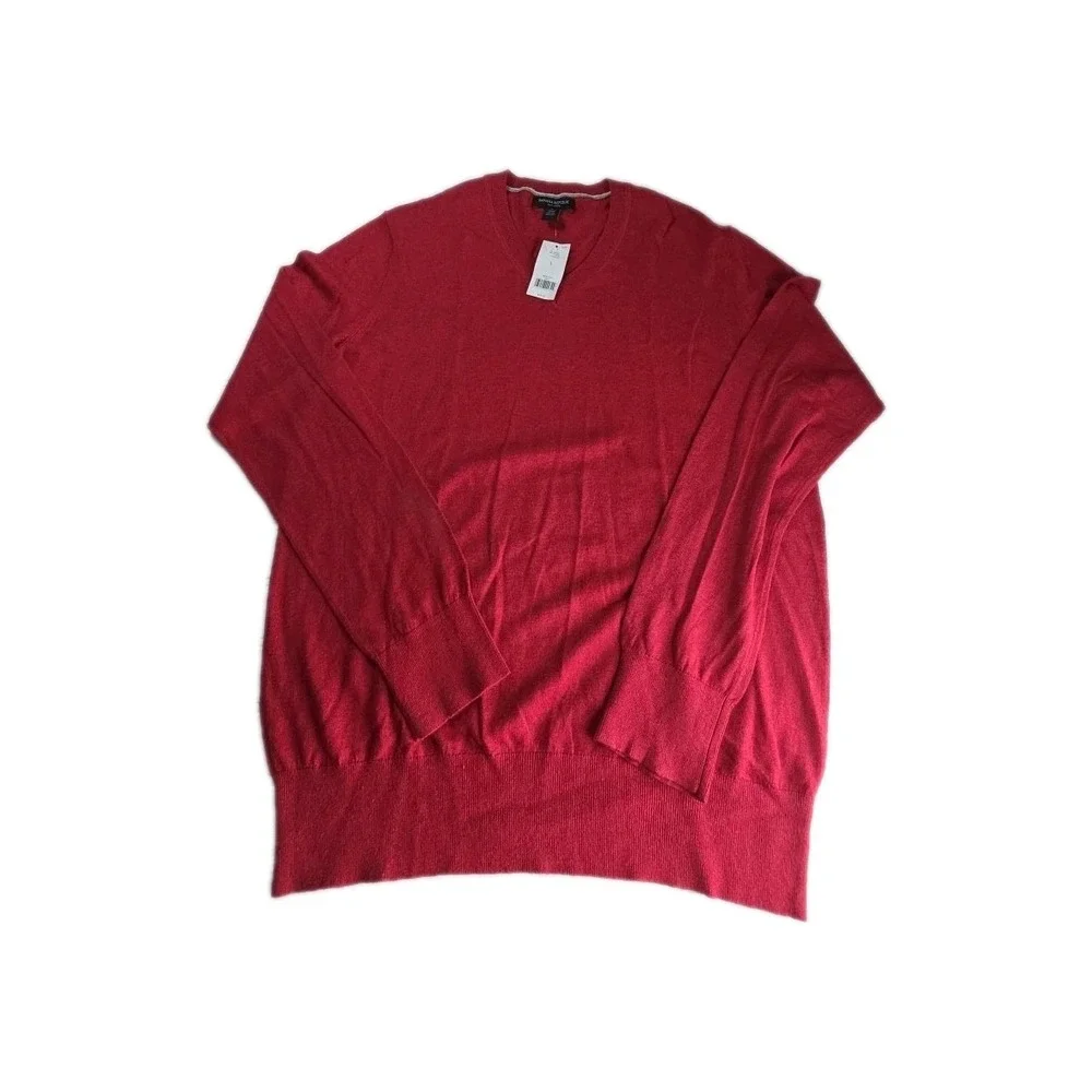 Banana Republic Sweater Mens Large Silk Linen Blend Lightweight V Neck RED NWT